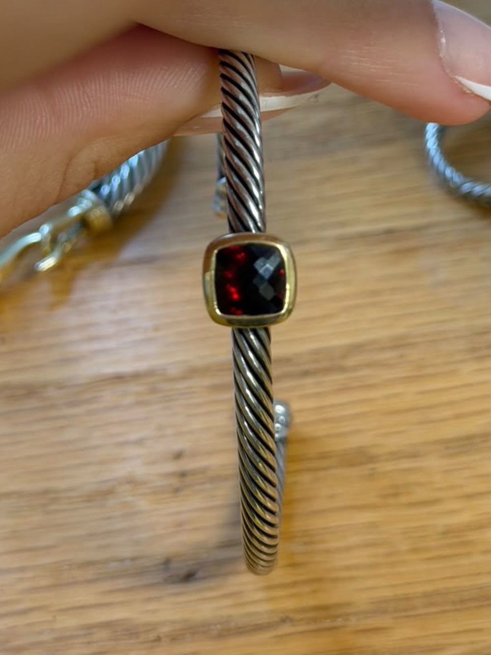 David yurman Sterling-Tone Twisted Cable Cuff Bracelet with Garnet